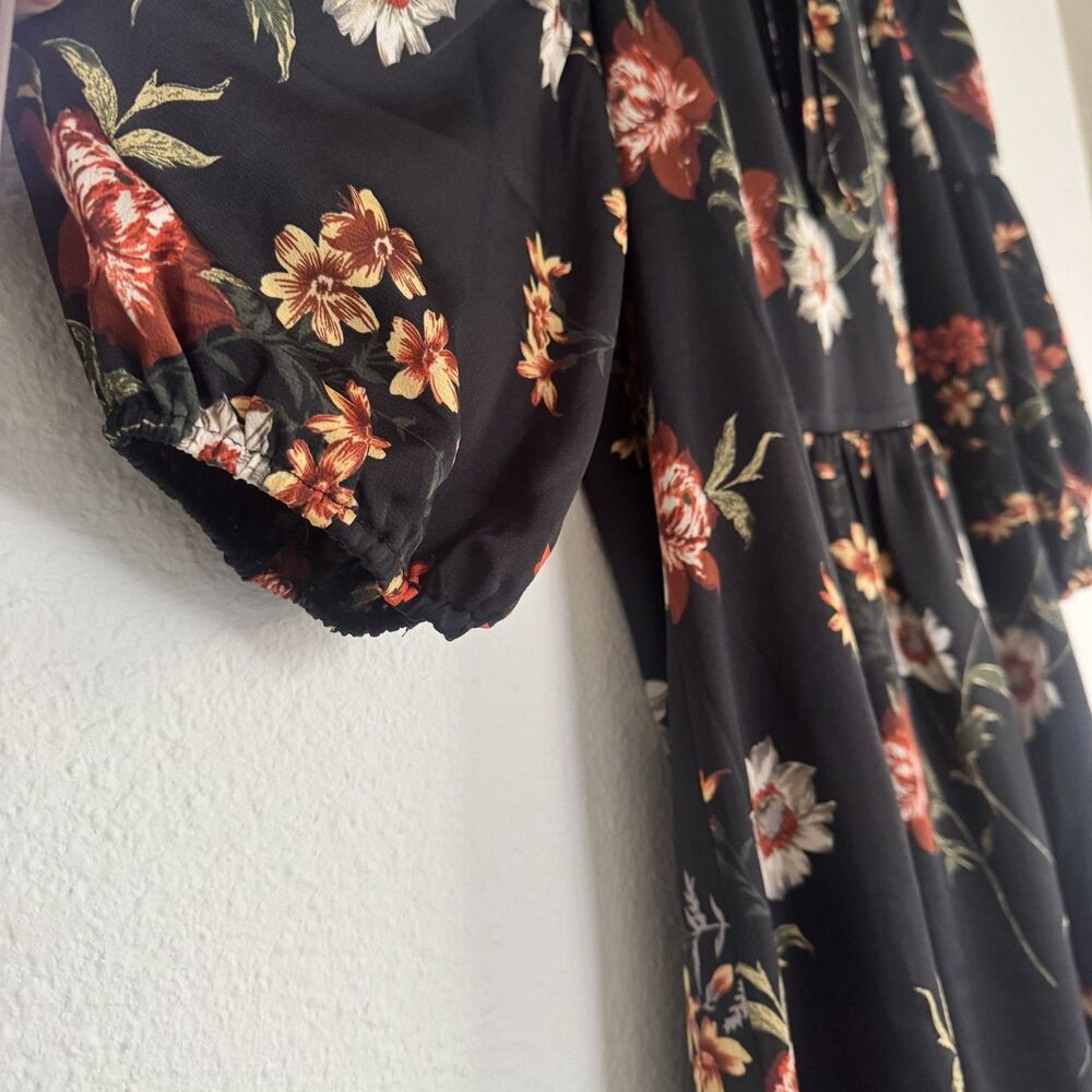 Love + Harmony Dress Oversized Sz M L Black Floral Ruffle Mini Boho Chic Cottage - Picture 6 of 16